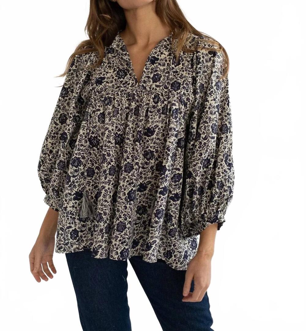 NEW MILLE women's charlie top in indigo floral